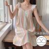 Vernis Summer Women's Print Suspender Cotton and Silk Nightdress Pure Cotton Gauze Pajamas Cotton Yarn Loungewear with Chest Pad