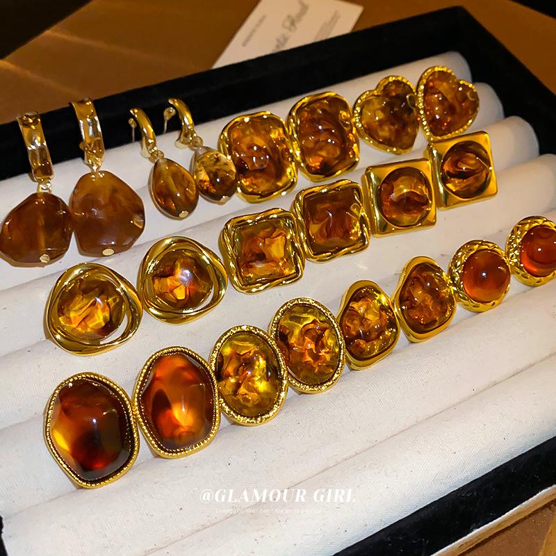 Maillard Temperament Silver Needle Geometric Irregular Resin Stud Earrings for Women