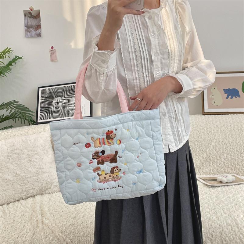 4 Autumn and Winter Quilting Quilted Cotton Cute Puppy Embroidery Handbag Shopping Bag Bento Bag Handbag Female