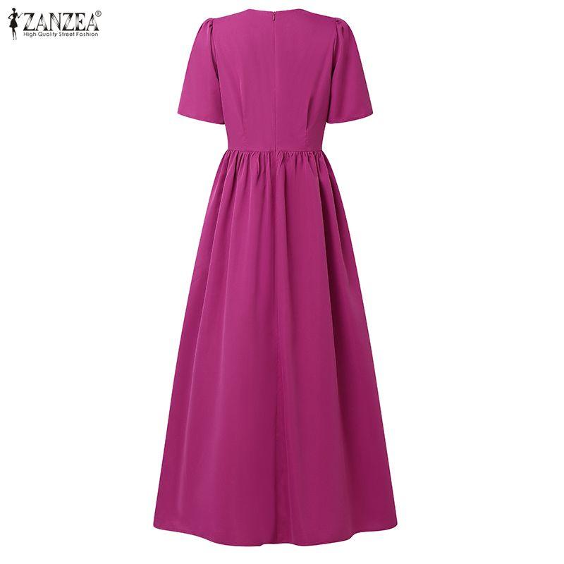 ZANZEA Lässiges Sommerkleid mit V-Ausschnitt und kurzen Ärmeln für Damen