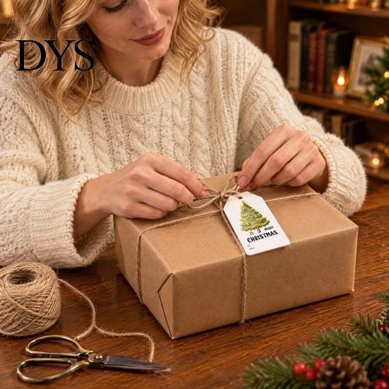 Customizable Name Labels 60 Pcs Christmas Tree Gift Tags with Hemp Rope, Watercolor Xmas Rope Included Winter Holiday Paper Tags, Merry Hanging