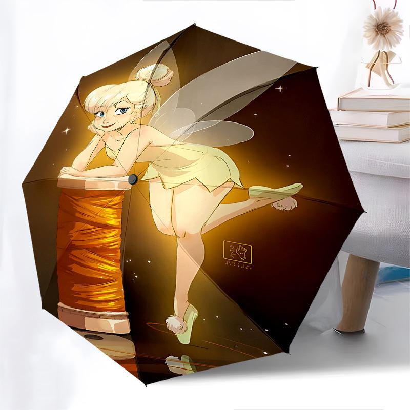 Tinkerbell, Automatischer Öffnungs- und Schließschirm im Garnrollen-Design, Helles 8-Speichen-Kompaktschirm, Geeignet für Männer und Frauen