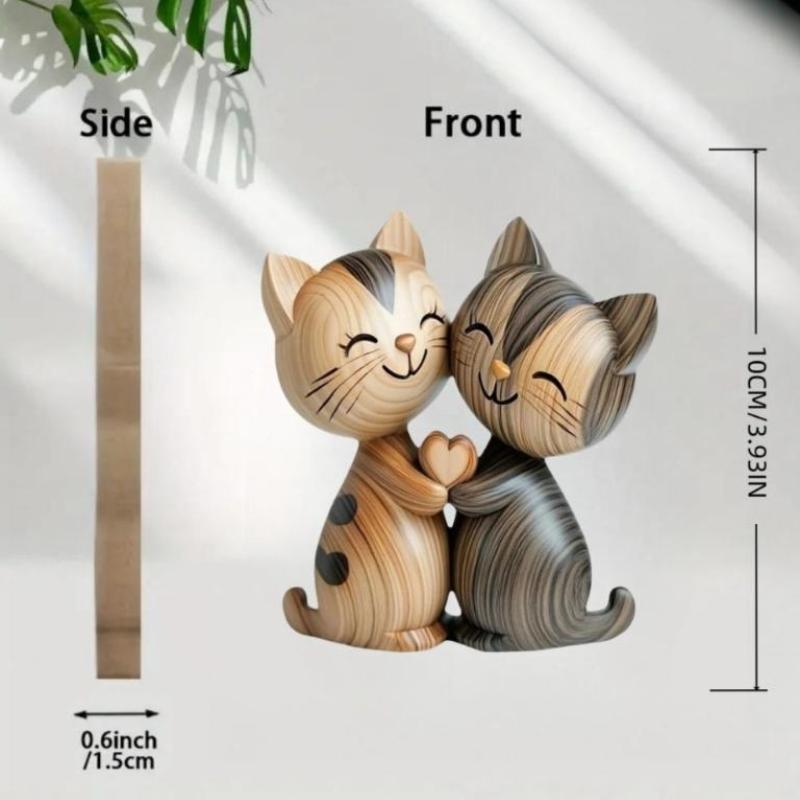 Dřevěná soška koťátek Pár Okouzlující 2D Plochá Kočka Nadšenec Dárek Světlé A Tmavé Dřevo Zrnité Plocha Vstup Domácí Dekorace