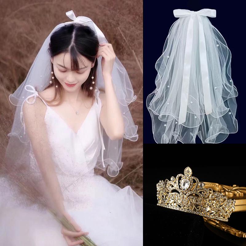 Golden Crown Veil Set: Bridal Hair Accessories & Wedding Photo Prop