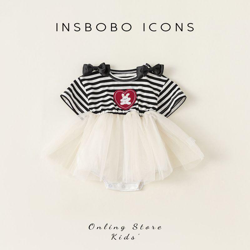 Insbobo Baby Clothes Summer Thin Style Baby Mesh Romper Infant Bodysuit 2025 Summer Outfit Black and White Strips 100 cm
