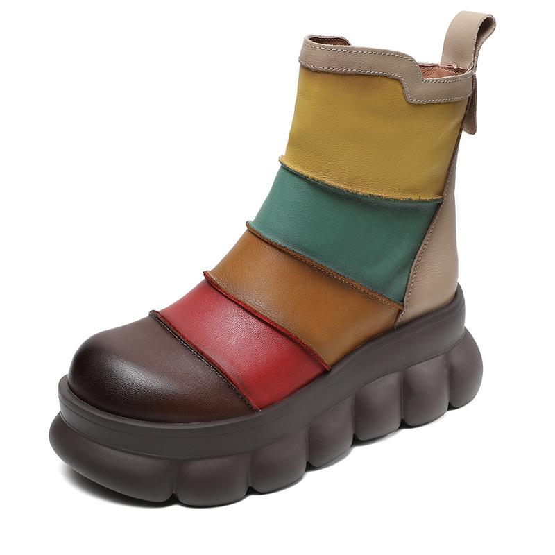 

Женские сапоги Johnature Ethnic Style с толстой подошвой, смешанные цвета, на танкетке, из натуральной кожи, до середины голени 37 кофейный