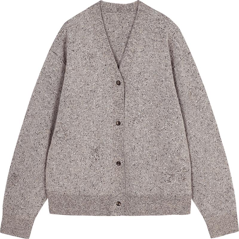 JNBY 2024 Autumn V-Neck Wool Blend Knit Sweater