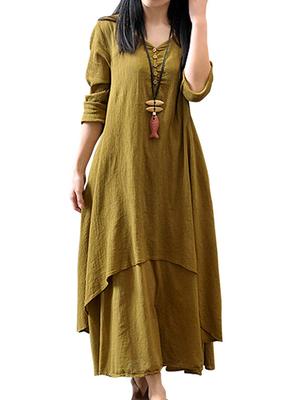 Long Dress for Plus Loose Layered Solid Maxi Long [JINJUDUO] Women, Spring/Summer, Slimming, Size, Fit, Flowy, Look, Color, A-line, Length, Sleeves,