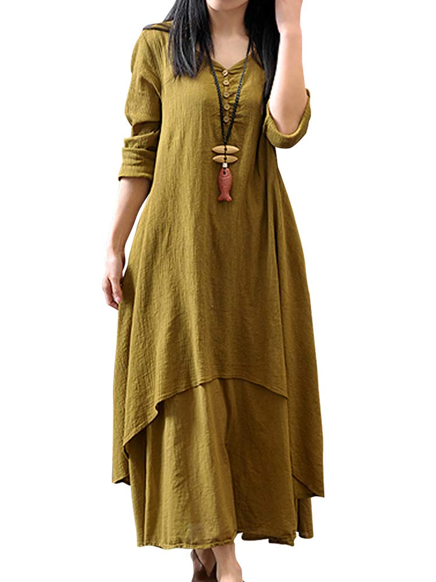 

Long Dress for Plus Loose Layered Solid Maxi Long [JINJUDUO] Women, Spring/Summer, Slimming, Size, Fit, Flowy, Look, Color, A-line, Length, Sleeves,