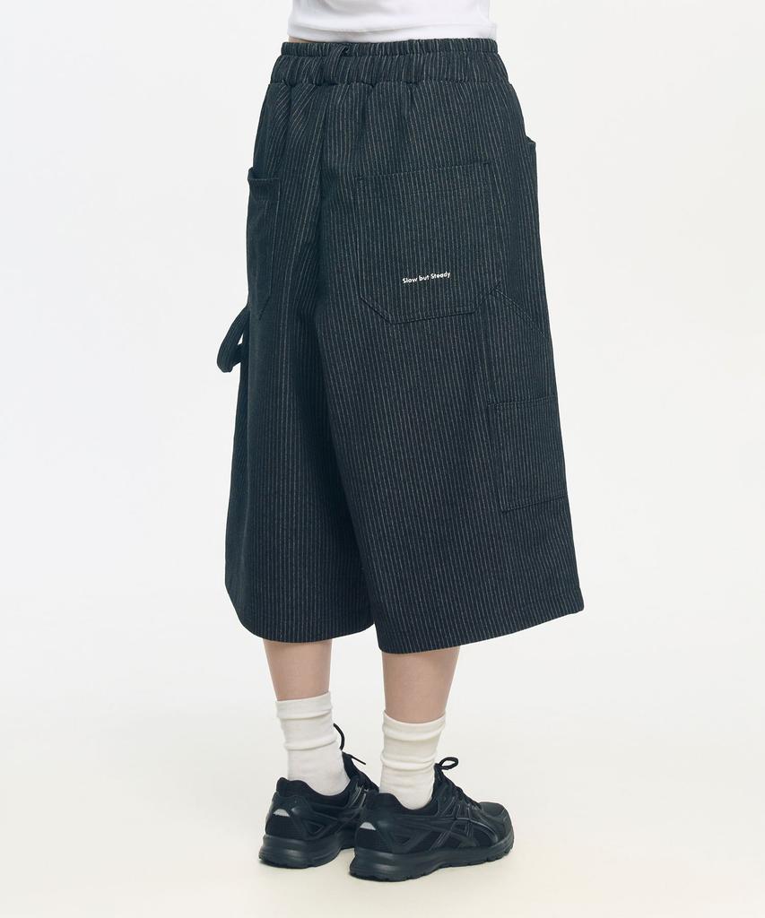 SLOW RECORD HOUSE Carpenter Bermuda Stripe Wide Denim Pants_Black