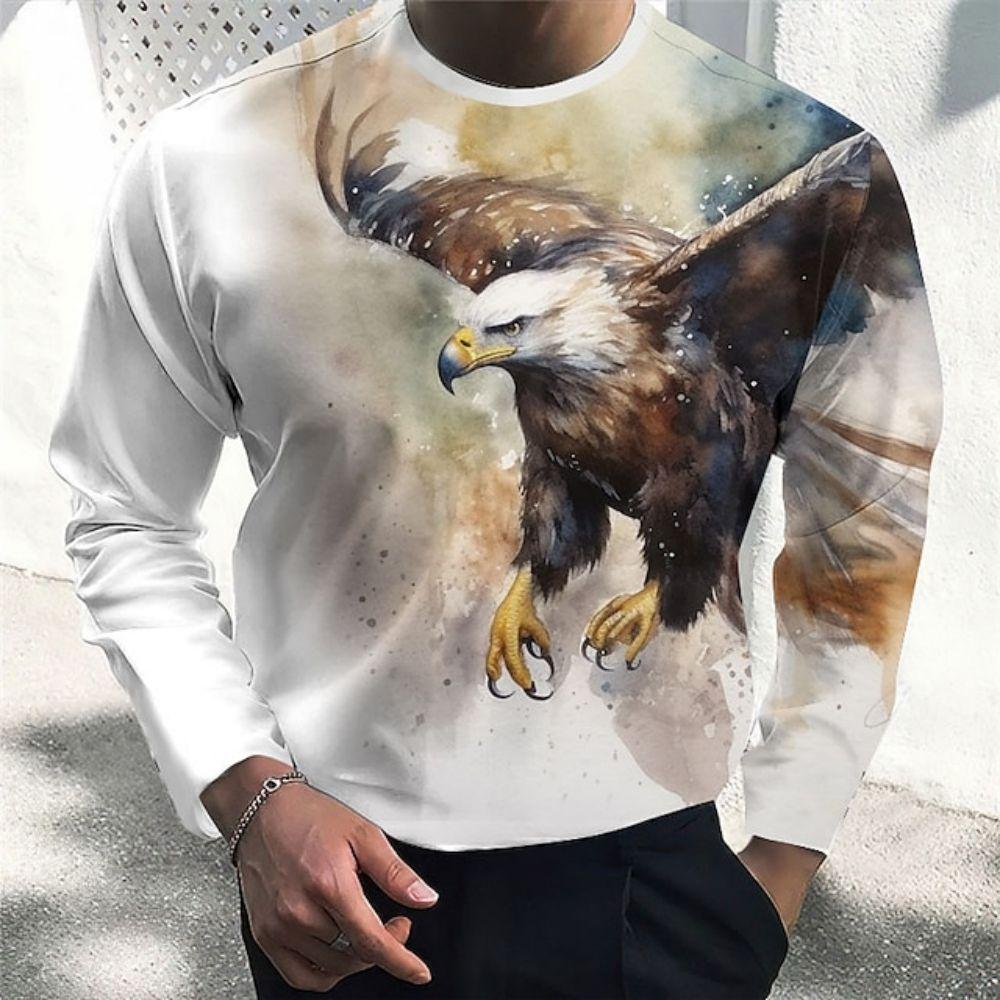 

Мужская хлопковая футболка с животным принтом, осенняя одежда, одежда с графикой орла, уличная одежда, оверсайз, с длинным рукавом, топы для мужчин, футболка XL