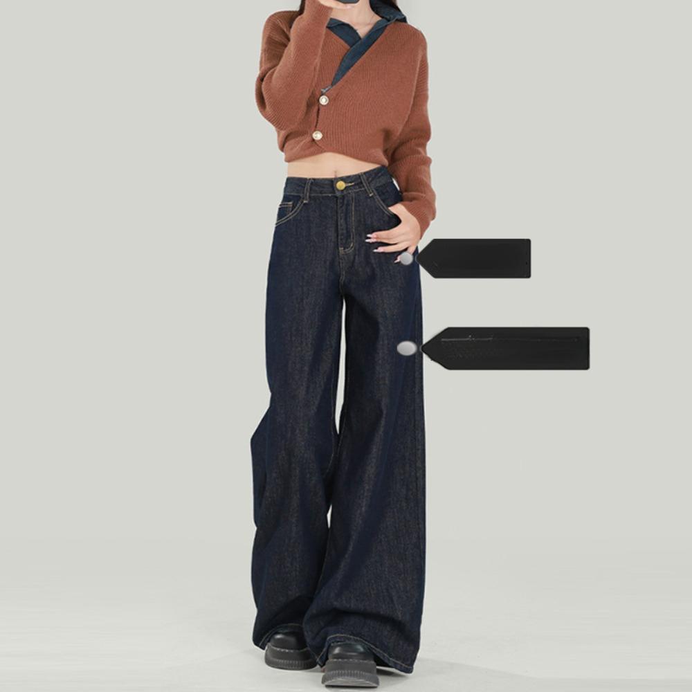 F002 Design Sense Personality Trend High Waist Wide Leg Jeans Women's Spring and Autumn New Lazy Wide Leg Jeans