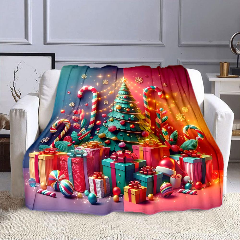 Christmas Tree with Candy Canes and Gifts Patterned flannel blanket perfect for the bedroom living room, sofa, or a little nap