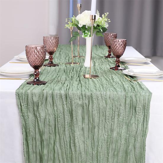 Gefalteter Tischläufer Knitterstoff Gaze Tischdecke für Hochzeitsfeier Dekoration Rustikaler Eleganter Akzent für Esstisch für Zuhause Restaurant Außenveranstaltungen