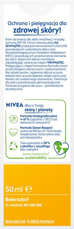 NIVEA Sun Sensitive Face Cream SPF50, 50ml