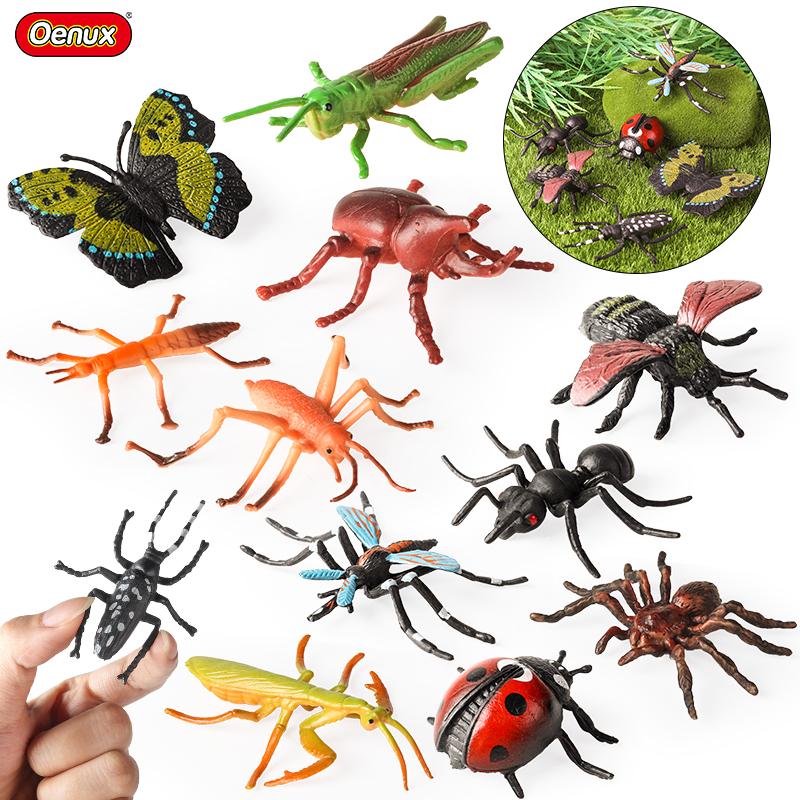 Oenux Insekten-Tiere Modellset Schmetterling Libelle Biene Käfer Spinne Skorpion Gottesanbeterin Zikade Eidechse Garten Miniatur Kinderspielzeug Geschenk