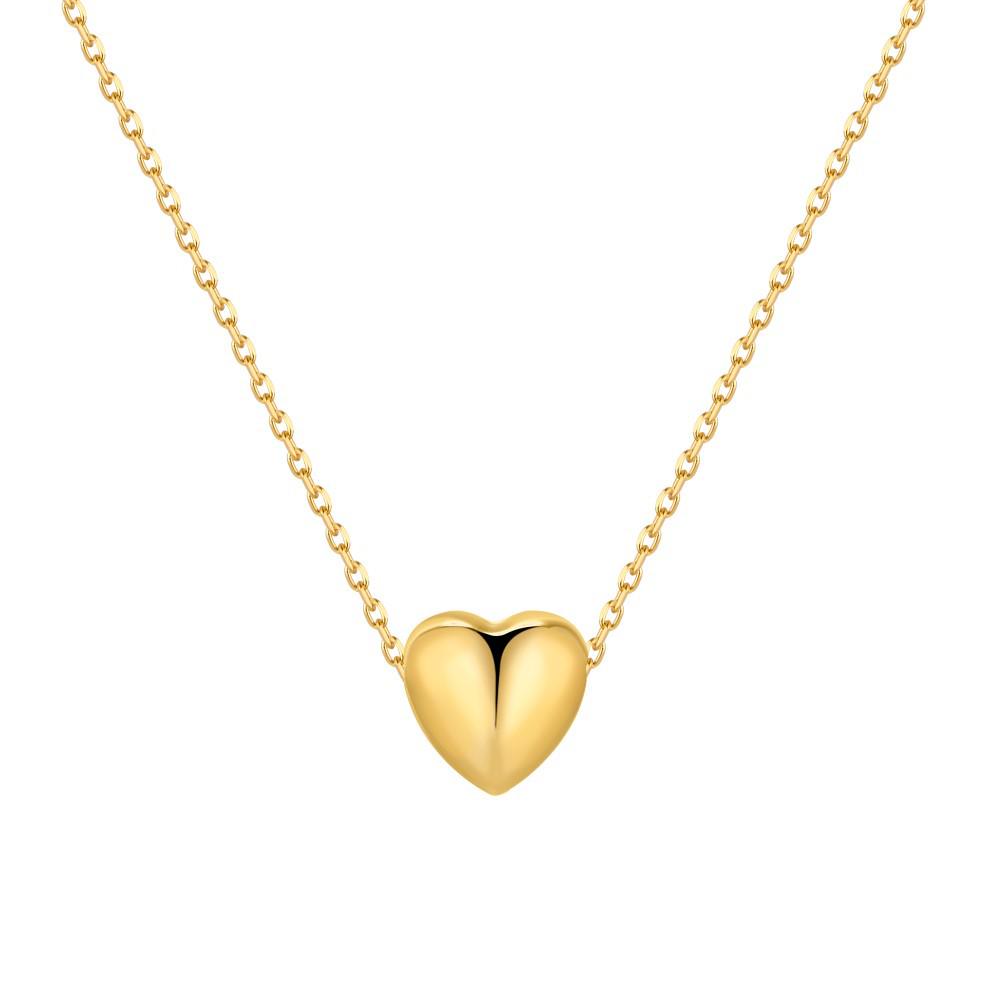 S925 Sterling Silver Heart Pendant Necklace for Women, Korean & Japanese Design, Clavicle Chain, 9.9×10MM, Plain Surface 925 Sterling Silver