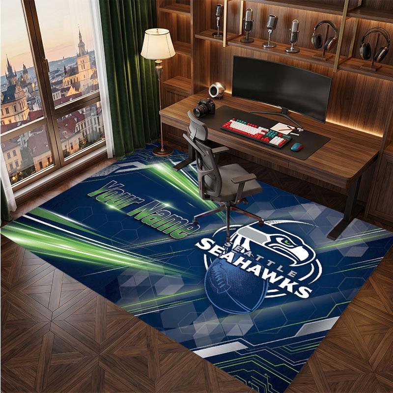 Tappeto in Cristallo Vellutato Personalizzato Seattle Seahawks, Tappeto Morbido Antiscivolo con Testo Nome Personalizzato per Soggiorno Camera da Letto