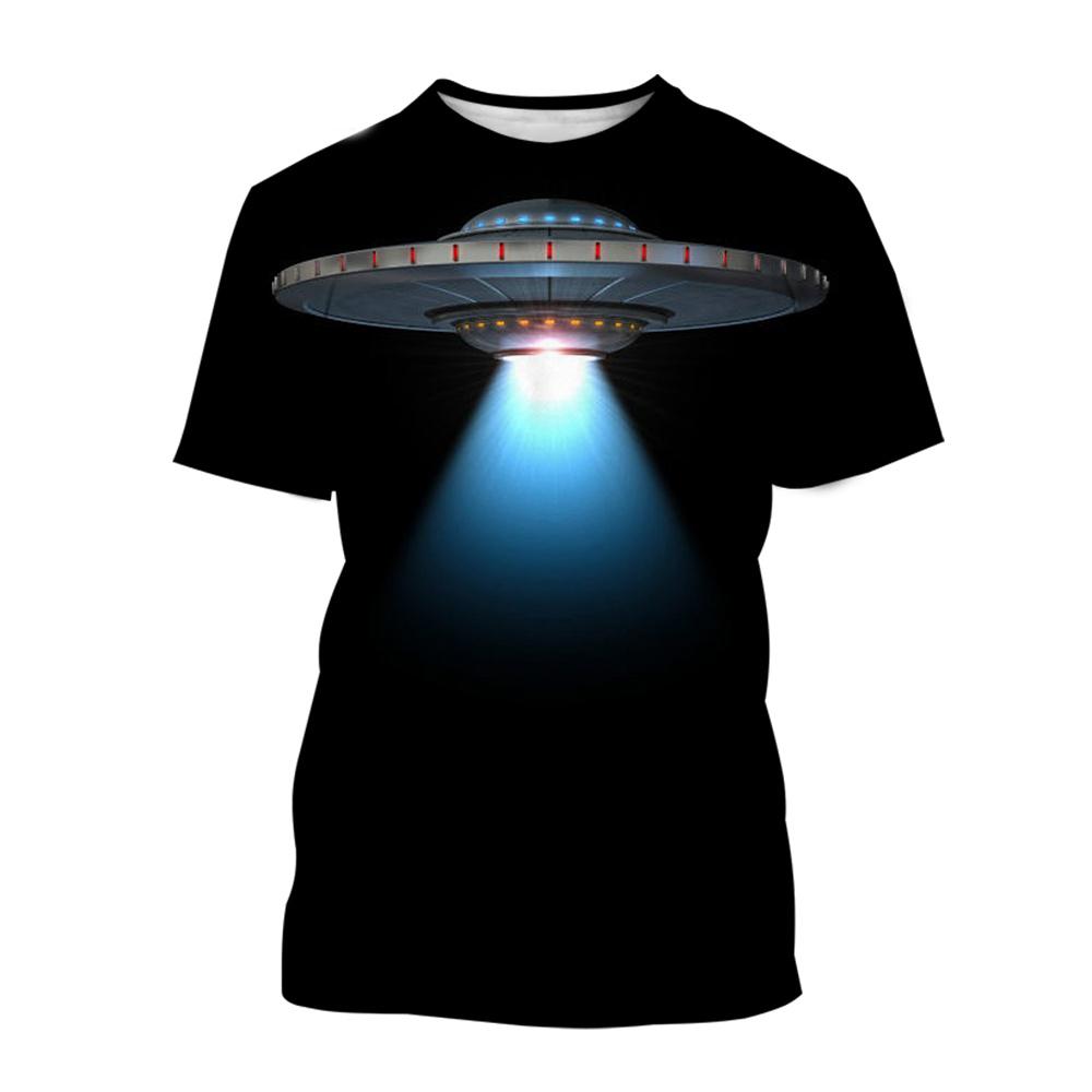 Summer Interest Alien Spaceship Graphic T Shirts Men Fashion Casual Hip Hop Personality Printed Short Sleeve Streetwear Tees Top
