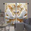 Artistic Elegant Swan Floral Print Curtains White Gold Polyester Living Room Bedroom Study Home Decor Set Of 2 Made
