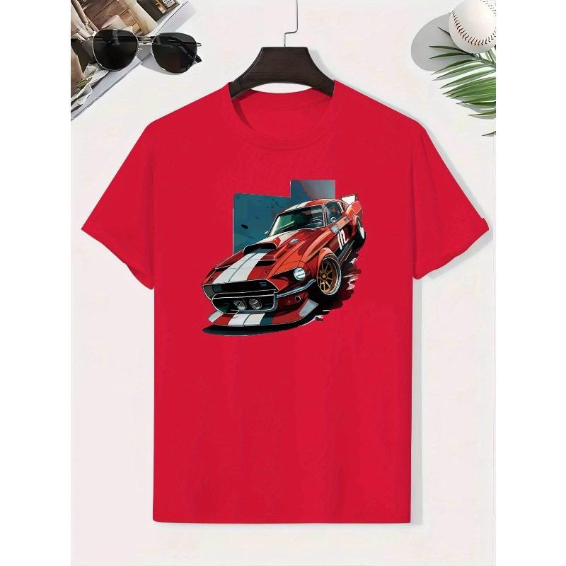 Kids Crew Neck Short Sleeve T-Shirt with Race Car Print