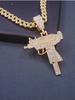 Men's Hip Hop 14K Gold Plated AK Gun Pendant Necklace Rhinestones Daily Party Wear Fashion Zircon Accessory