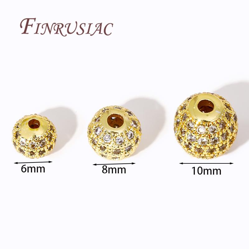 14K Gold Plated Round Zircon Crystal Beads Spacer Beads Supplies For Jewelry,Beads Separators,DIY Bracelets/Necklace Accessories