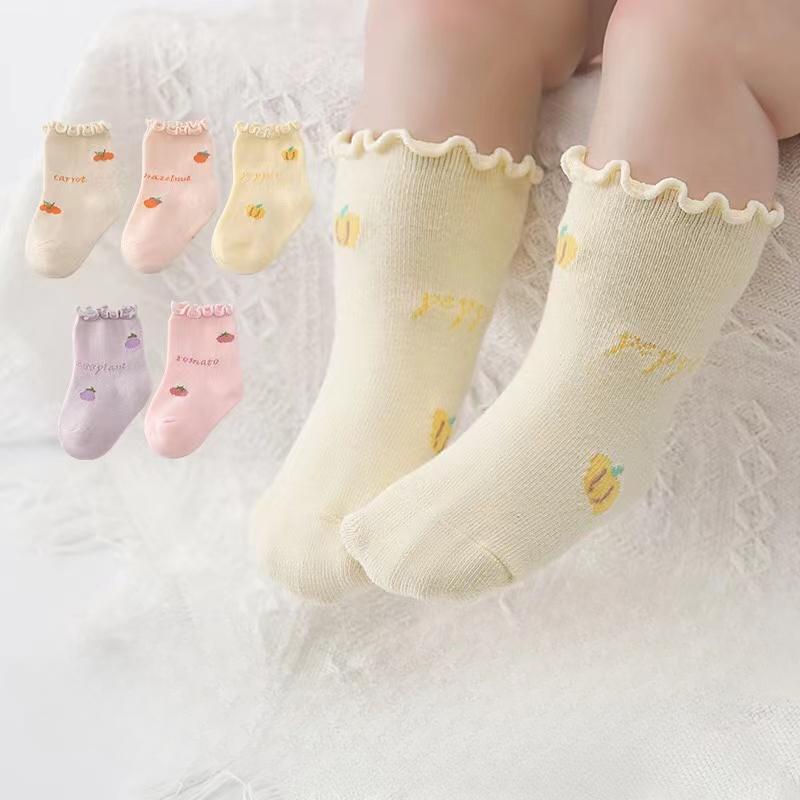 Set Sweet Baby Girl Socks Summer Breathable Mesh Short Sock for Toddler Korean Print Ruffled Cotton Kids Socks