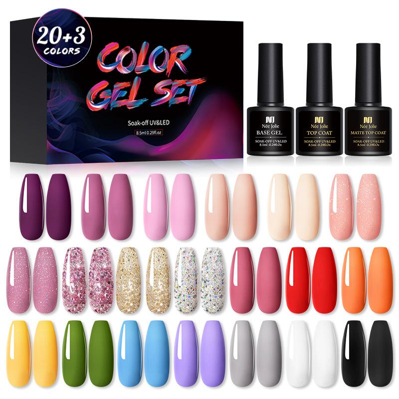Nee Jolie Nail Gel Set 20 Colors Trendy UV Gel Polish Salon Starter Kit Long-Lasting Fashion
