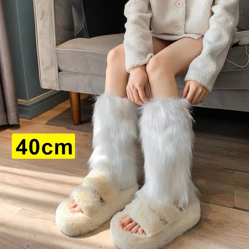 Furry Leg Warmers Y2K Goth White Faux Fur Leg Warmer Boot Covers Women Lady Cute Jk Knee-length Hipster Warm Sock Fashion Socks