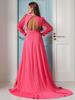 Elegant European & American Solid Color V-Neck Long Sleeve Evening Gown with Big Swing