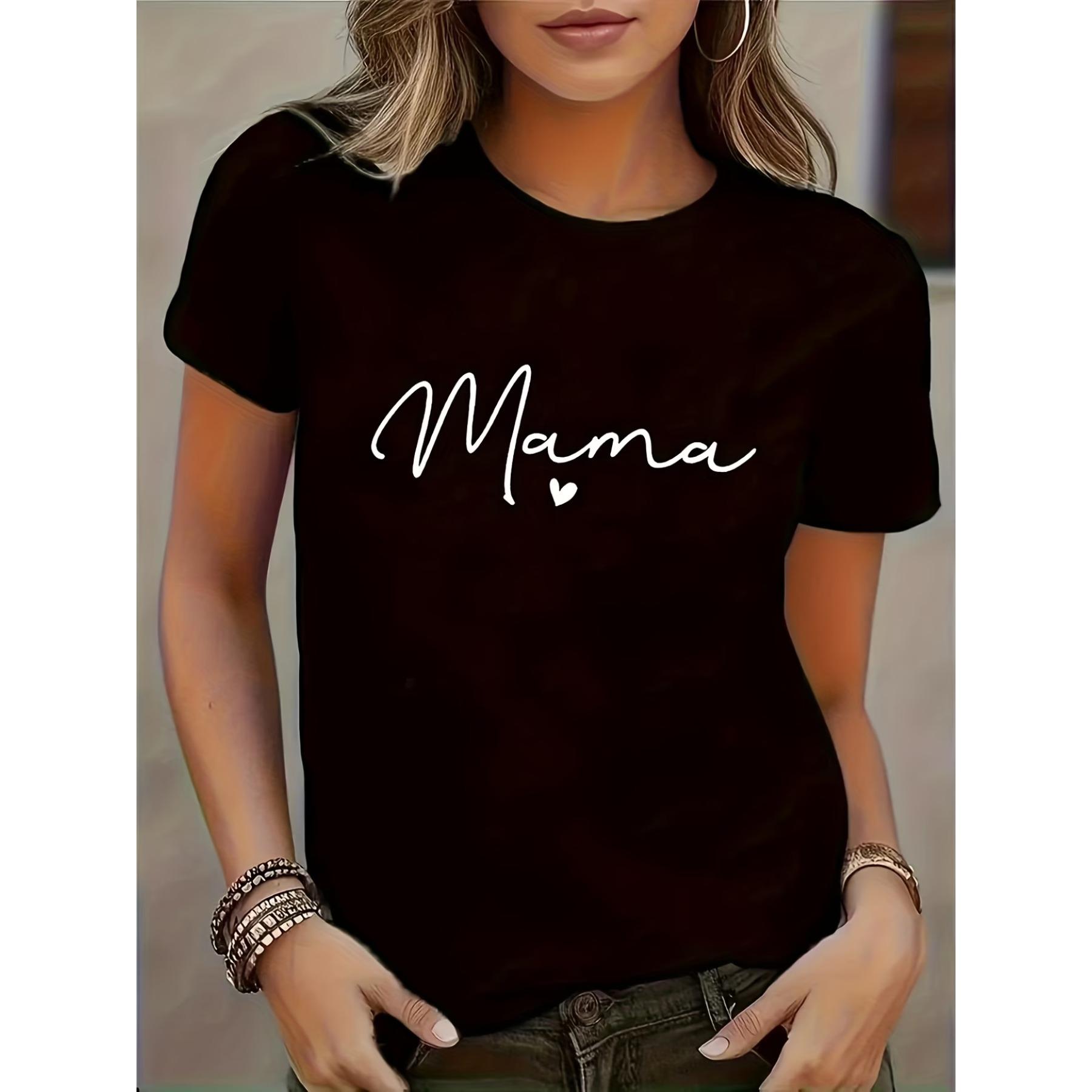 

MAMA Letter Print T-shirt for Women, Short-Sleeve T Shirt Crew Neck Casual Top for Summer & Spring XXL чорний