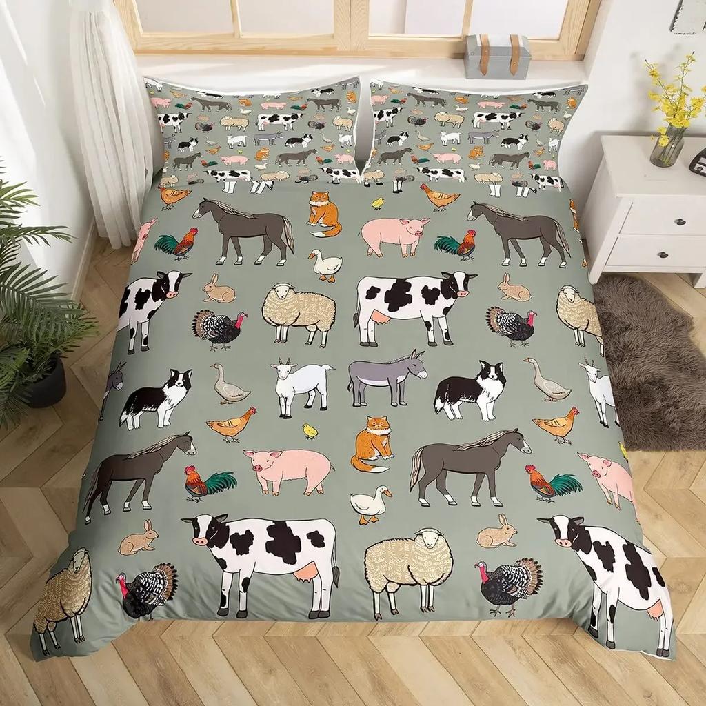 Vintage Rooster Hen Comforter Cover Farmhouse Cock Duvet Cover Farm Chicken Bedding Set King Chicken Coop Country Decor For Home