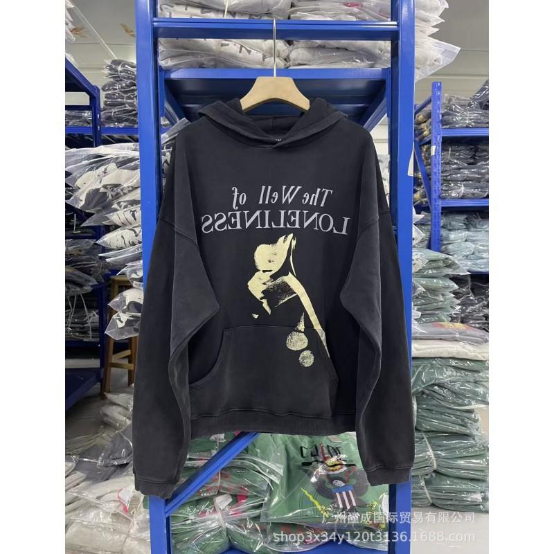 Unisex Distressed Washed Cotton Hoodie With Graphic Print Loose Fit Streetwear Sweatshirt Men Women