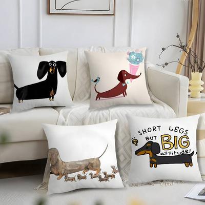 Roztomilý jezevčík Potah na polštář Krátký plyšový Potisk Potah na polštář Čtvercový Potahy na dekorační polštáře Pohovka Domácí dekorace