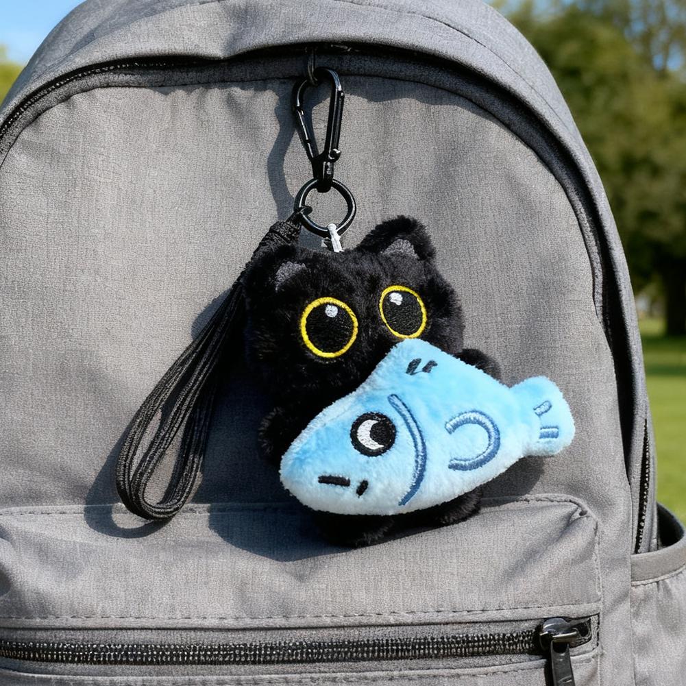 Cute Cartoon Black Cat Keychain Bag Pendant Backpack Hanging Ornaments Funny Key Chain Craft Couple Keyring Pendant