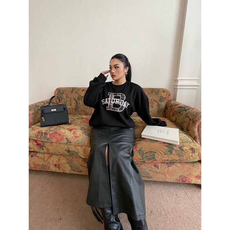 Nan Slightly Oversized Girls American Pu Skirt Women's Autumn New Arrival Plus Size High Waist Mid Length Long Length Split Retro Leather Skirt