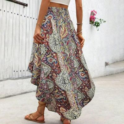 Boho sijonas Elastingas Aukštas juosmuo Reguliuojamas Raišteliais A formos sijonas Boho Retro raštuotas Laisvas prigludęs liekninantis sijonas Darbui Laisvalaikiui Kelionėms Kasdieniam dėvėjimui