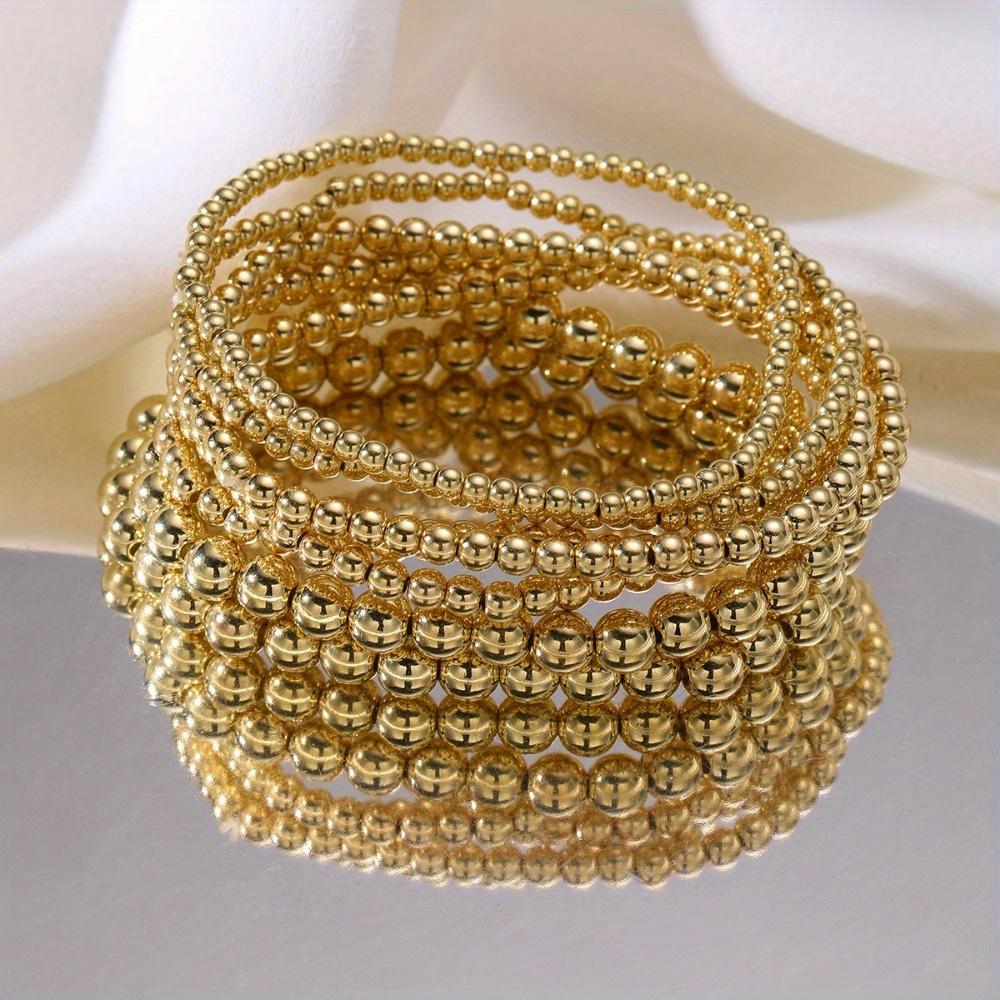 7-teiliges Goldenes Perlenarmband-Set für Damen, Flexibel dehnbar, Minimalistische Perlenarmreifen, Elegantes tägliches und Party-Schmuckzubehör