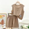 Trendy Waffle Two-Piece Summer Vest Set for Kids: Short-Sleeved Outfit