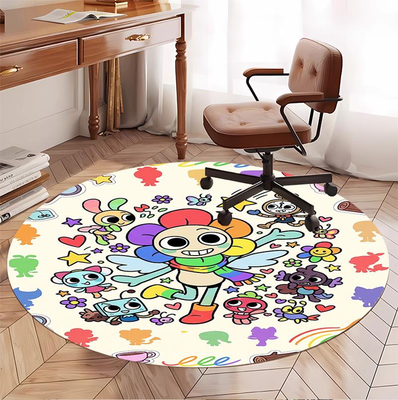 Dandy's World Pattern Round Rug, Indoor/Outdoor Mat, for Picnic, Gameroom, Bedroom, Office, Living Room, Home Decor Carpet, Birthday Gift
