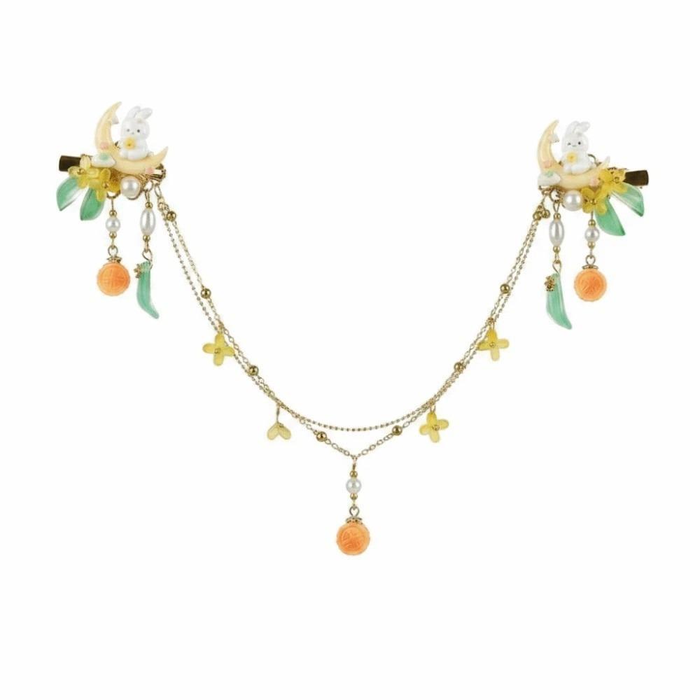 Cute Forehead Chain Traditional Bunny Hair Clips Chinese Jewelry Hanfu Headwear Photoshoot