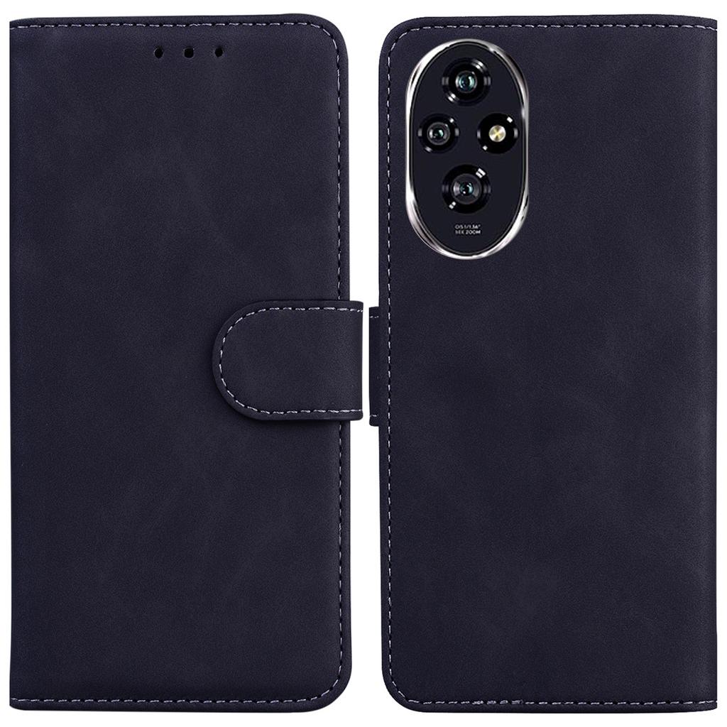 For Honor 200 5G Protective Case Solid Color Leather Mobile Phone Cover with Stand