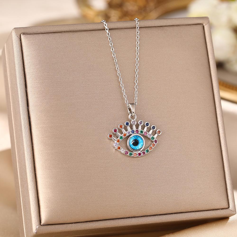 Women's Titanium Steel Blue Evil Eye Pendant Necklace - Light Luxury Clavicle Chain Jewelry