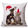Christmas Sofa Decoration Cushion Cover Cute Pet Dog Animal Wear Red Christmas Hat Lovely Cat Print Throw Pillow Case Cojines