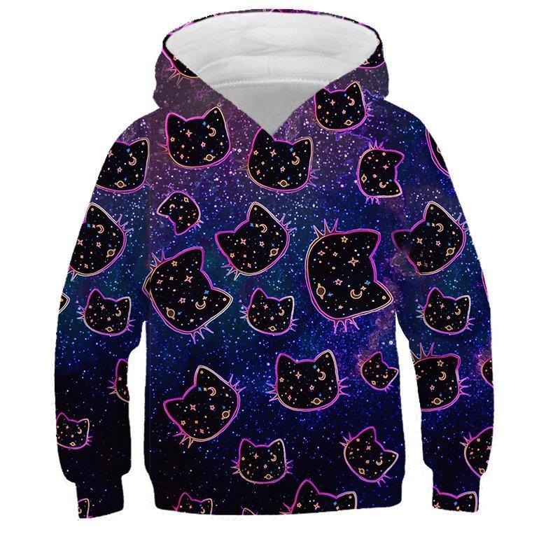 Autumn 3D Cat Printed Hoodies Fashionable Casual Sports Long Sleeved Children's Boy Hooded Sweatshirts