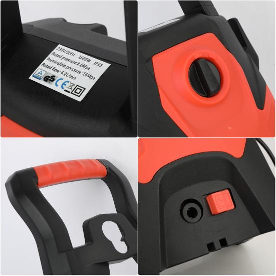 Electric Pressure Washer, 120bar Power Washer, 1600W High Pressure Washer Cleaner with High Power Motor, Insulation Handle
