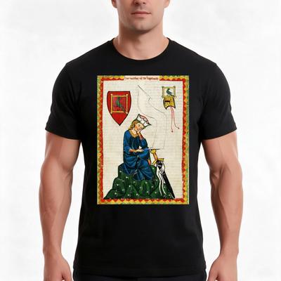 Gerunisex Lyric Poet Composer Walther Von Der Vogelweide Medieval Miniature With Wild Roses Tshirt Summer Casual Cotton Tee
