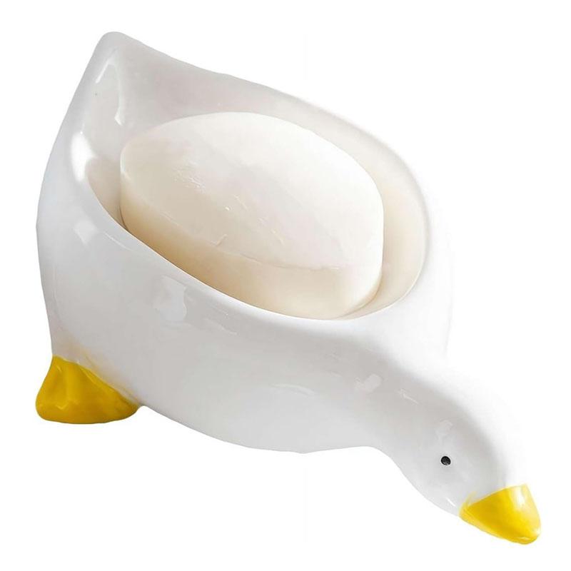 

Self-Draining Duck Soap Dish with Drainage Holes Plastic Soap Sponge Holder Non-Slip Soap Tray Saver for Bathroom Kitchen Sink белый