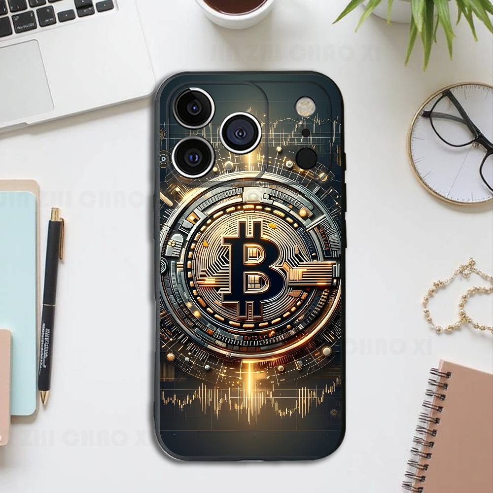 

Logo Bitcoin Black Phone Case For IPhone 17 16 15 14 13 12 13 12 11 Pro Max Plus XS XR Silicone Soft Back Cover iPhone14ProMax